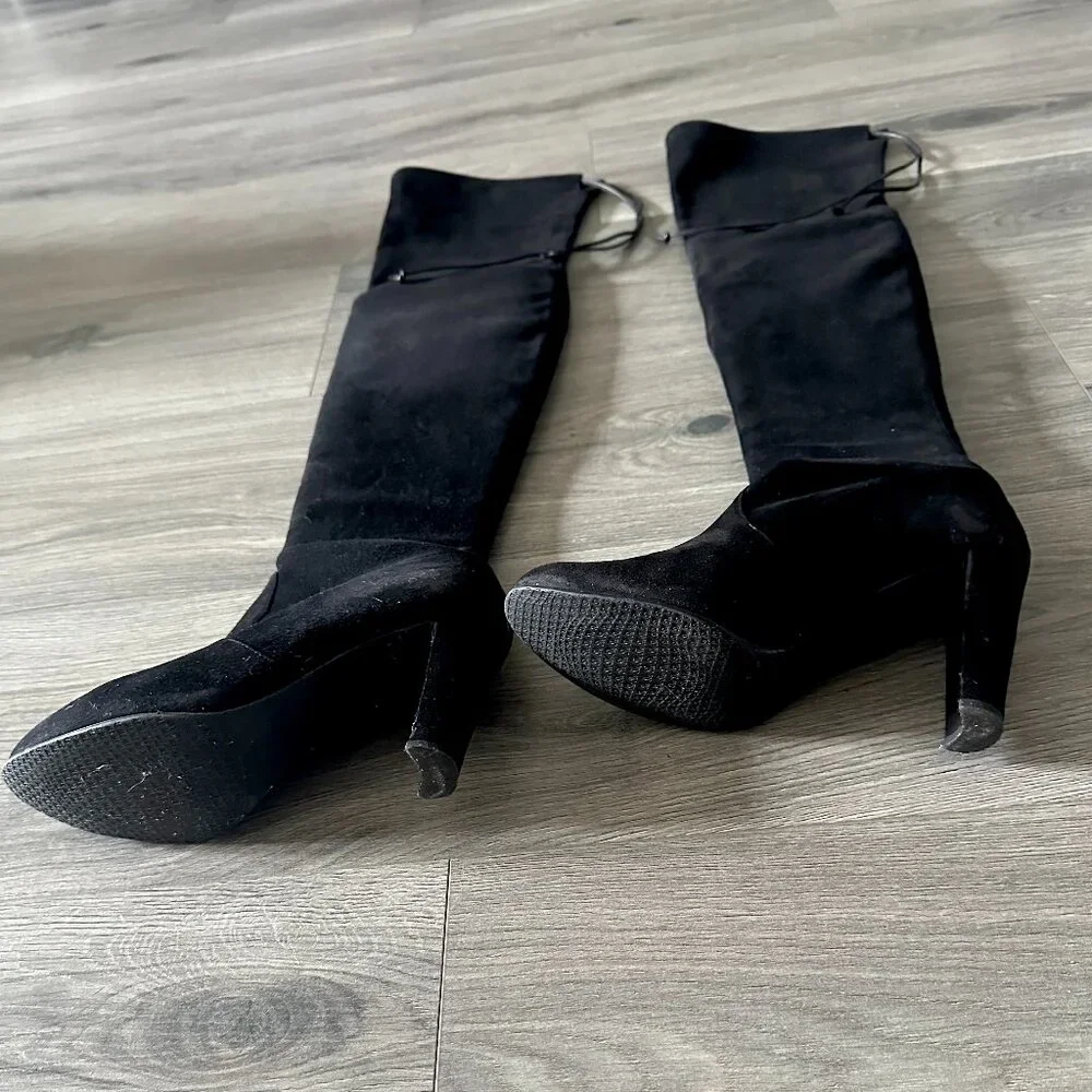 Stuart Weitzman Black Suede Over-the-Knee Boots + Dust Bag - Size 5.5